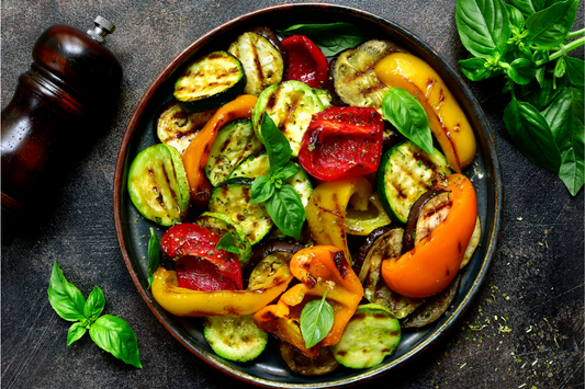 Plate of grilled vegetables.