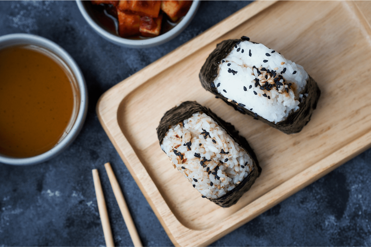 Japanese onigiri rice balls wrapped in nori.